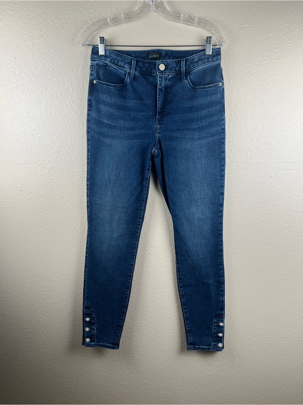 Talbots Dark Wash Jeggings Pearl Button Ankle Skinny Jeans waist size 29”